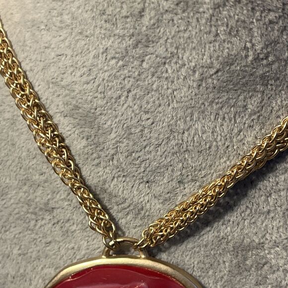 NWT Chico’s Faux Stone Goldtone Tassel Statement Necklace Red Orange - Picture 4 of 9